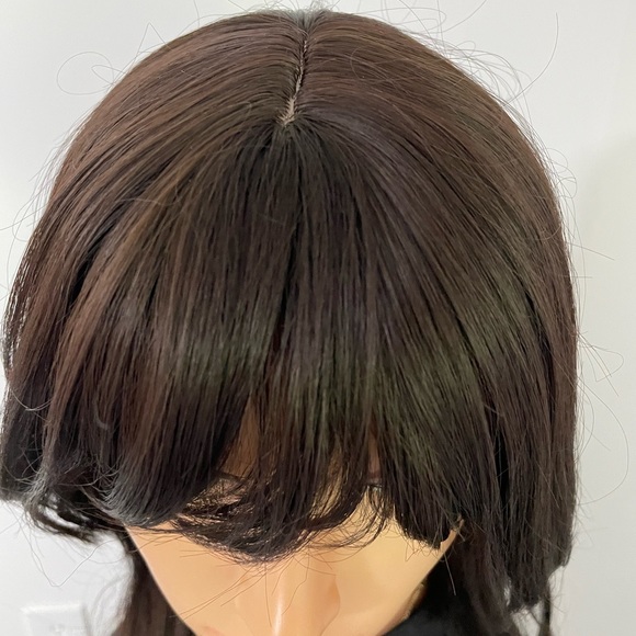NWT darkest brown chocolate wig long bangs side pieces customized custom wig 14” - Picture 10 of 16